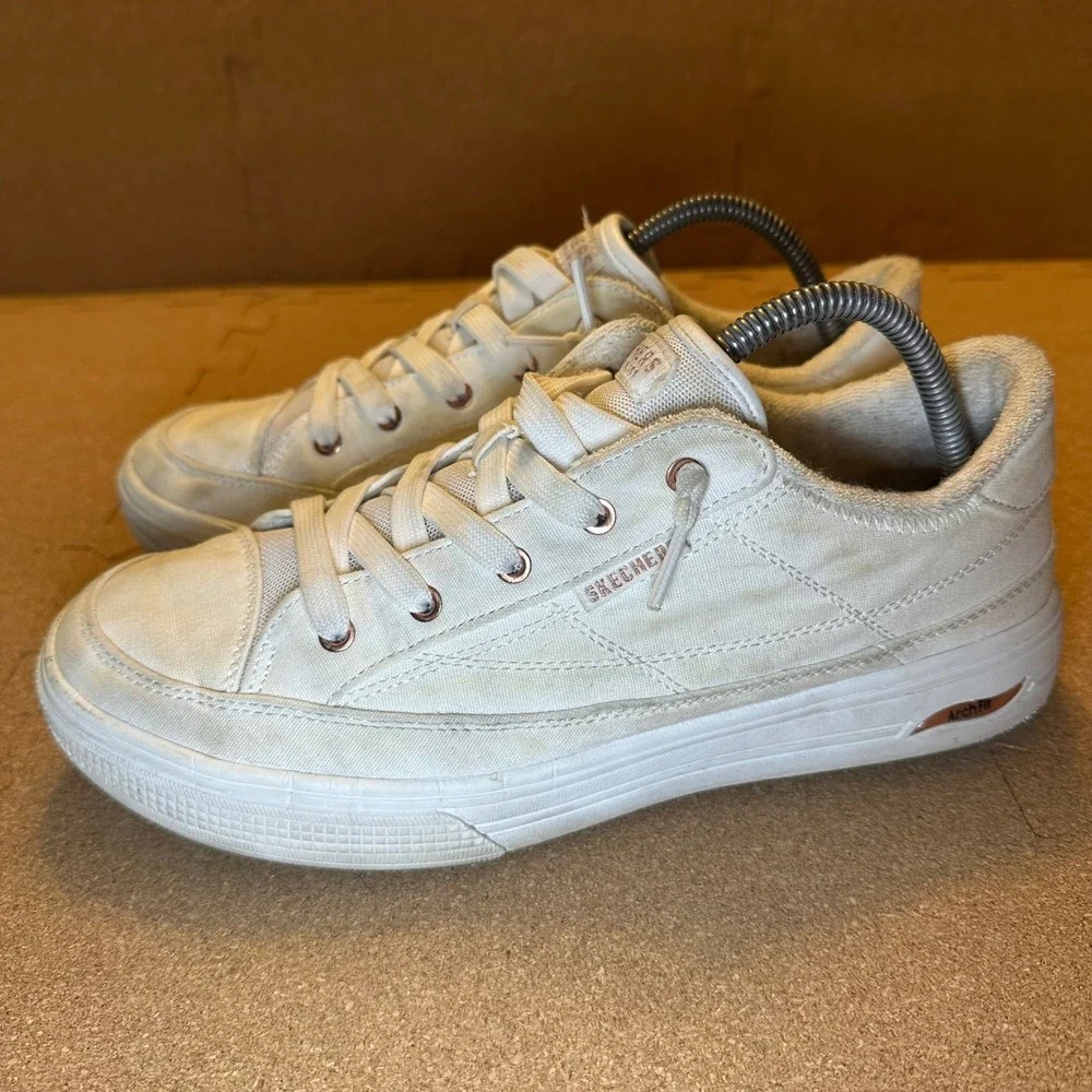 Skechers Los Angeles Arch Fit White Rose Gold Sneakers 177190W Womens 9.5 Wide